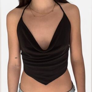 Black Cowl Neck Halter Top - Women